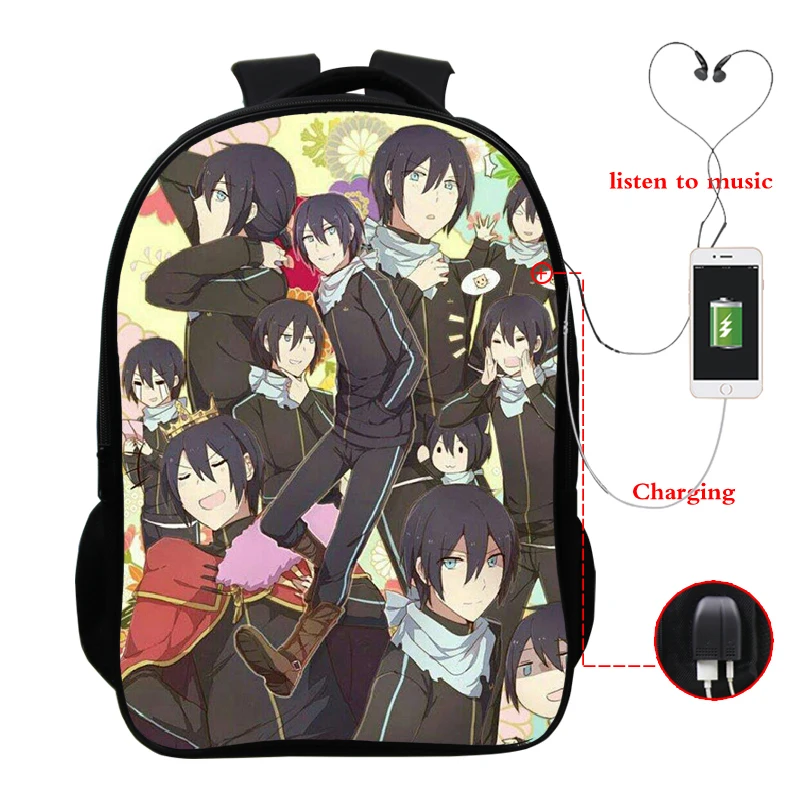 Noragami Многофункциональный USB зарядный рюкзак для ноутбука для молодежной школы 16 дюймов Сумка