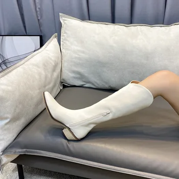 

new style new women's Shoes Black Denim Leather autumn and winter high-heeled fashion zipper boots