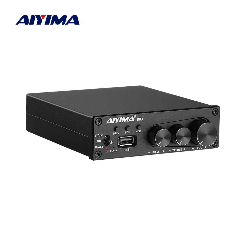 AIYIMA B03 Bluetooth 5.0 Power Amplifiers 160Wx2 TDA7498E Stereo Subwoofer Amp with Treble Bass Adjust USB Music Player 