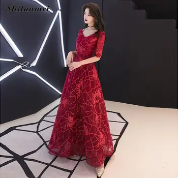 

Floral V Neck Sexy Dress High Waist Backless Bridal Evening Party Dress Appliques Evening Party Women Dress Retro Robe Longue