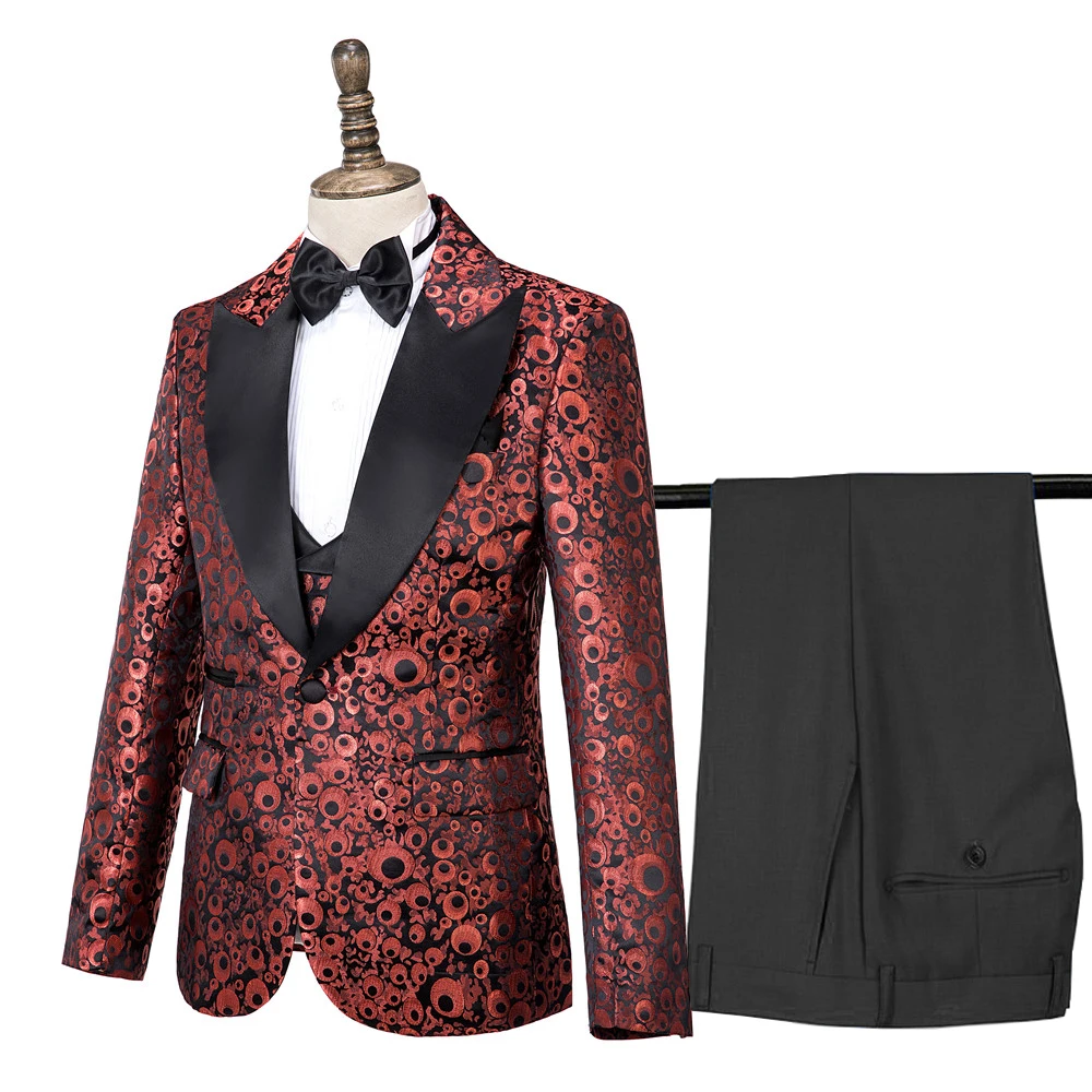 Suit 19 Свадебный серебряный костюм с цветочным принтом и птицами(пиджак+ брюки+ жилет), мужские смокинги с отворотом, вечерние костюмы для жениха, певицы, Homme - Цвет: Suit 19