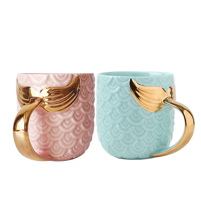 

Large Capacity Creative Mermaid Tea Milk Cups Pearl Gold Glaze Coffee Mug Drinkware 420ML