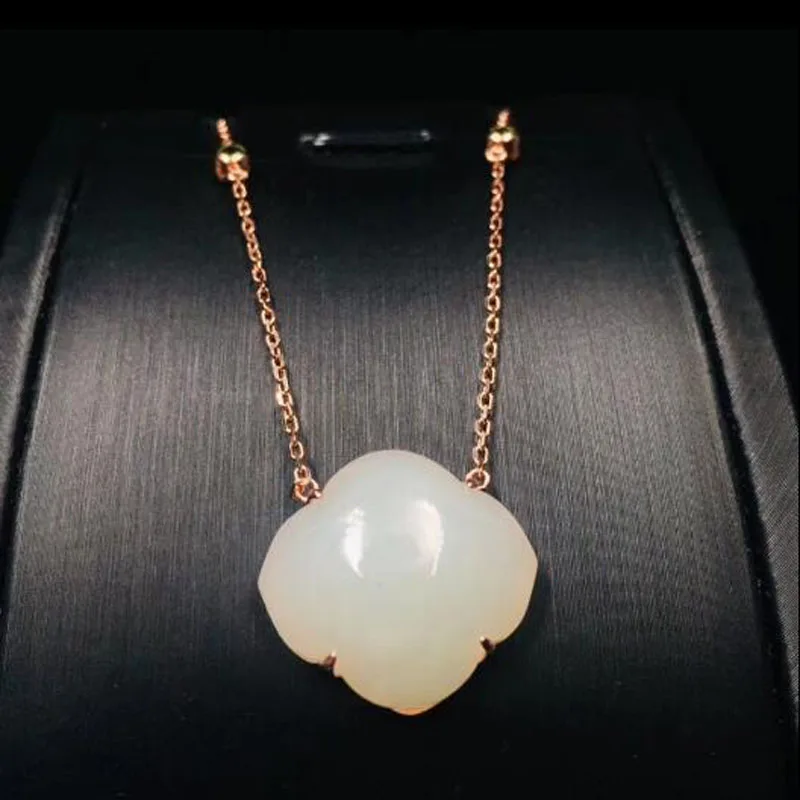 Natural Chinese HeTian 925 Silver White Jade Polygon Design Pendant Necklace For Women Charm Jewelry Gift
