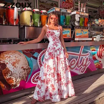 

Z-zoux Women Dress Sleeveless Print Vintage Sexy Dresses Plus Size Long Flowers White Dresses 2020 New Summer Clothes Women
