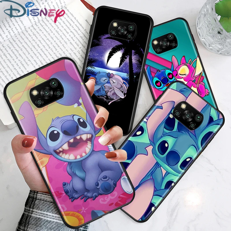 Disney Cartoon Stitch For Xiaomi Poco X3 Nfc M3 M2 X2 F3 F2 Pro C3 F1 Mi Play Mix 3 A1 6x 5x Black Phone Case Cover Mobile Phone Cases