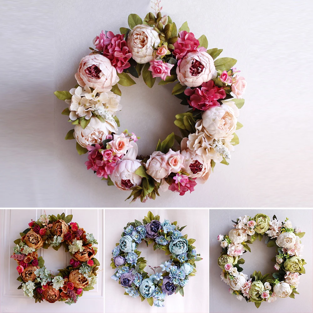 

Easter Wreath DIY European Vintage Artificial Flower Peony Door Spring Wreath Round For The Front Door Wedding Christmas Decora
