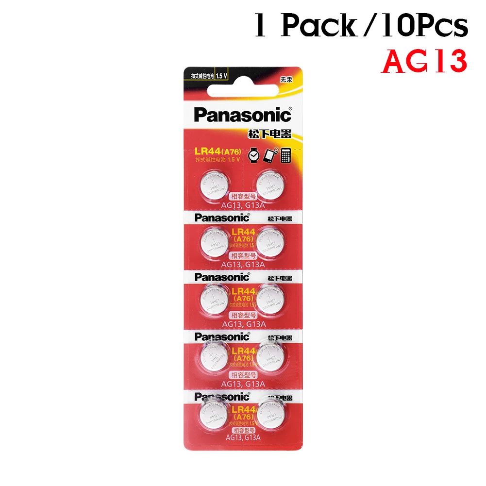 Panasonic 10 шт. рекламная акция! Новые 1,5 LR 44 LR44 AG13 часы аккумуляторы Pilas GP76 L1154 LR1154 SR1154 SR44 SR44SW SR44W