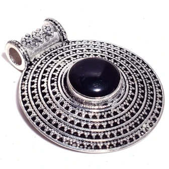 

Genuine Black Onyx Pendant Silver Overlay over Copper Hand made Women Jewelry Gift