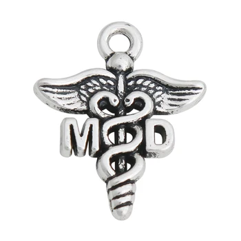 

Fashion cute exquisite charms pendants of Medical Sign Alloy MD Charms Vintage Caduceus Charms 19*23mm 50pcs