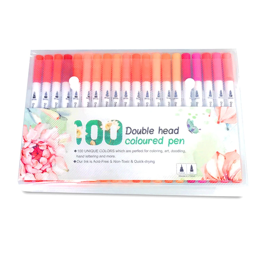 100 colors 24/60/100 Цвета Brushpen комплект граффити профессиональные Маркеры Ручка Комплект ремесла переносная живопись двойная щетка ручка - Цвет: 100 colors
