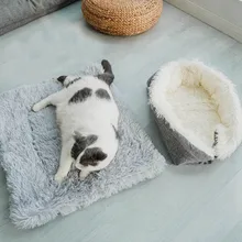 Спальный коврик для питомца кота, длинный плюшевый коврик для питомца, зимнее теплое гнездо, моющаяся кровать для щенка, кошачий домик