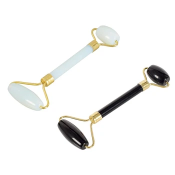 

2 Pcs Jade Stone Facial Massage Roller Practical Jade Face Anti Wrinkle Body Head Portable Beauty Health Care Tools,Obsidian & M