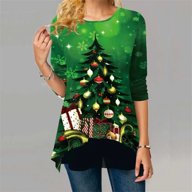 Women Christmas T-Shirts Christmas Snowman Print Fashion Tee Autumn Winter Festival Tops Long Sleeve Loose T-Shirt Pullovers ysx8928 Tree