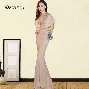 

Evening Dresses Mermaid GDX263 Elegant Appliques V-neck Evening Dress For Women Long Mermaid Crystal Cap Sleeve Robe De Soiree