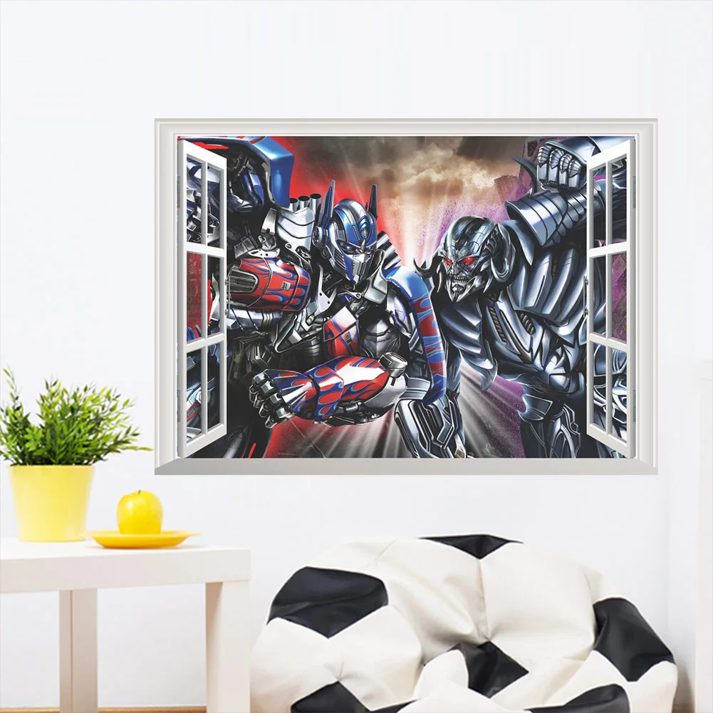 14159 алиэкспресс Лидер продаж стиль 3D Трансформеры поддельные окна украшения детского сада настенные наклейки