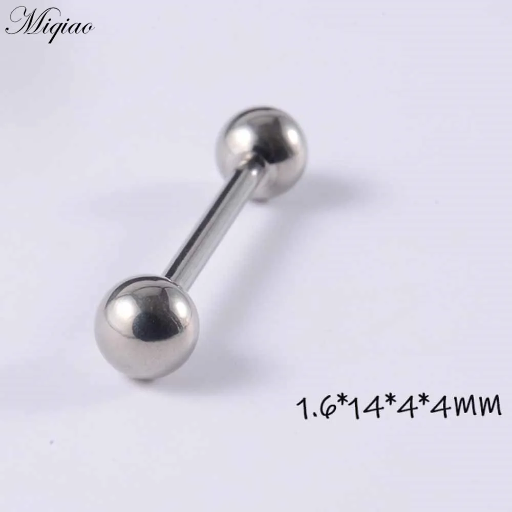 Miqiao 4pcs Trendy Explosion Style Stainless Steel Inner Teeth Round Bead Straight Tongue Nail Body Exquisite Piercing Jewelry