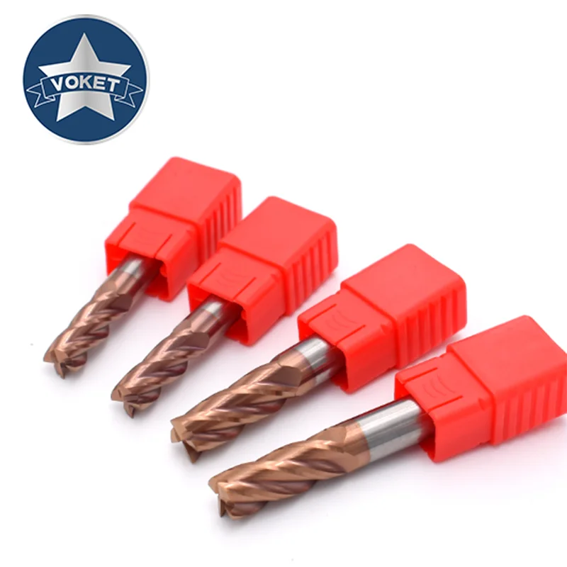 VOKET 55&deg; long shank solid tungsten carbide end mill 75L 100L 4 flutes square mills Milling Cutter HRC55 4MM 6MM 8MM 10MM 12MM