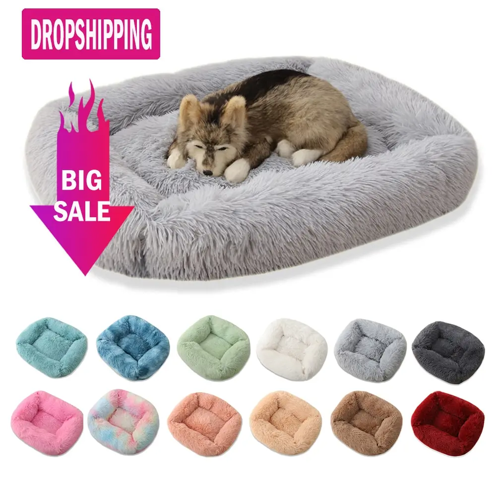 

Solid Color Square Dog Bed Long Plush Pet Beds For Little Medium Large Pets Super Soft Winter Warm Sleeping Mats For Dogs Cats