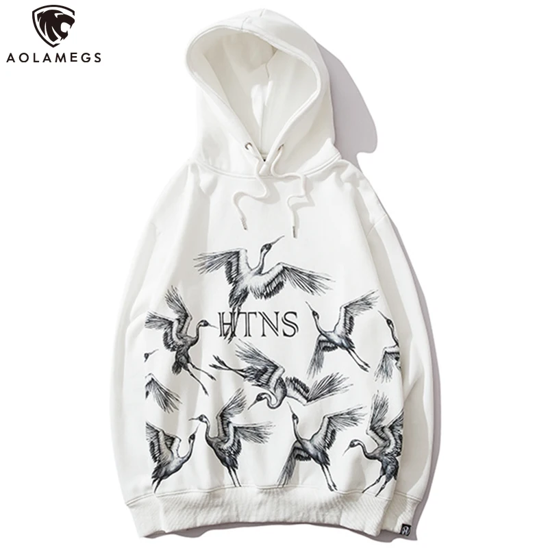 

Aolamegs Hoodies Men Japanese Retro Printed Men Pullover Thick Hooded Fleece Sweatshirt High Street Casual Couple Streetwear