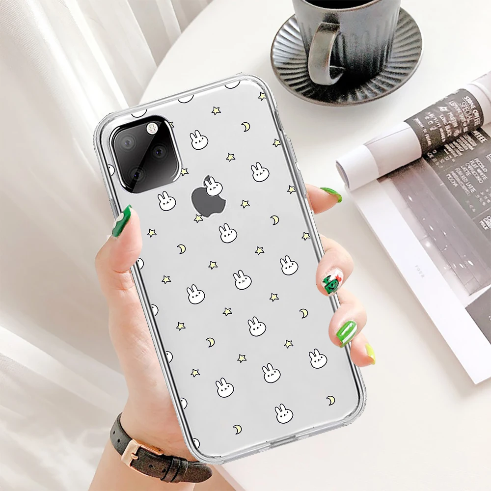

Case for Iphone 11Pro Max XR 11 8Plus XS Cute Rabbit Pattern Transparent TPU Silicone Flexible Soft Full Protective Fitted Case