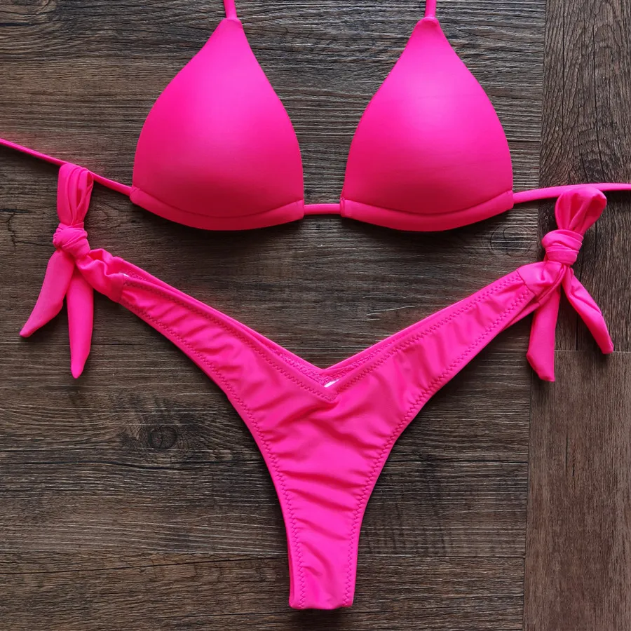 VIKINII Bikinis de color rojo rosa para mujer, traje de baño Sexy con
