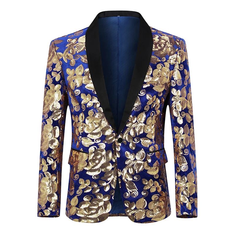 New Men Sequin Blazer Party Jakcts For Men Singer Stages Hip Hop Men Blazers 4 Colors Jackets Male Shawl Collar Tuexdo Banquets