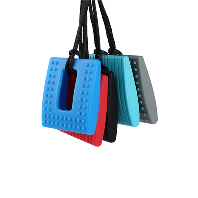 Silicone Teething Pendant Chewelry 1 Square Textured Chew Necklace For Baby Autism ADHD Special Needs Sensory Therapy Toys teething toys,teething beads,teething toy tethers,baby silicone accessories