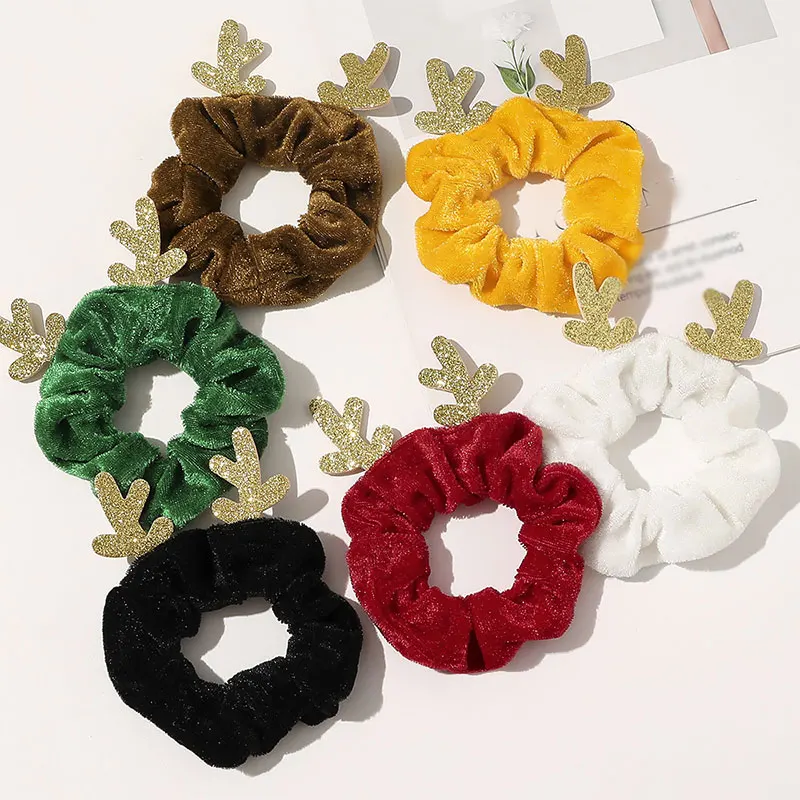 

Solid Christmas Gift Hair Scrunchie Elastic Hair Bands Women Girls Headwear Elk Flannel Hair Rope