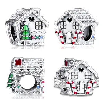 

925 Silver Christmas Tree House Charm Beads Pendant For Original Charms Bracelets Sterling Original Bangle Jewelry Making DIY