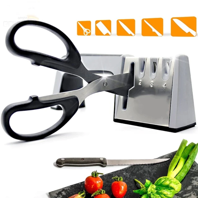 Knife Sharpener 4 in 1 Diamond Coated&Fine Rod Knife Shears and Scissors  Sharpening stone System Stainless Steel Blades