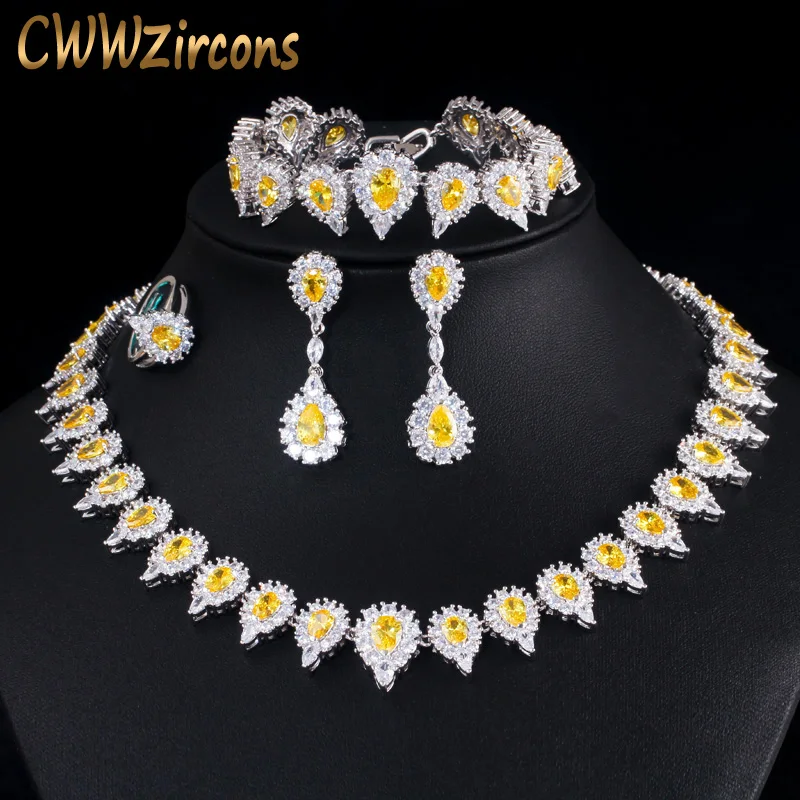 Cwwzircon 4 шт. роскошный блестящий желтый кубический циркон камень для женщин