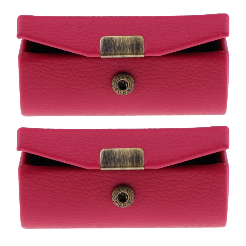 2 Pcs Unique Design Lichee Leather Lipstick Case Holder Storage Box Mirror Purse Pocket Rose Red