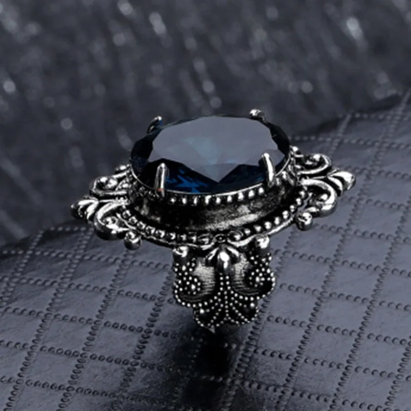 Новинка, женское элегантное голубое кольцо с большим кристаллом из горного хрусталя, полые Свадебные обручальные кольца, ювелирные изделия