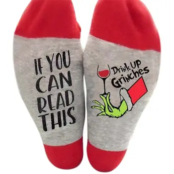 

Unisex Christmas Novelty Funny Crew Socks Drink Up Grinches If You Can Read This Letters Printed Mid Tube Hoseiry Gifts