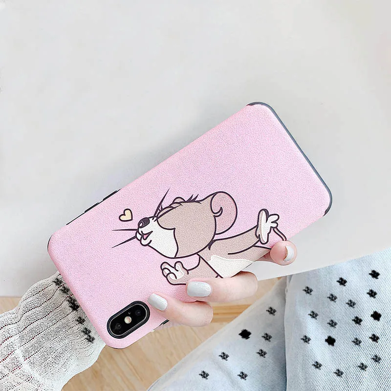 

For iPhone 11 Pro Max Case Soft grain Anti-fingerprint Pink mouse blue cat Phone Case For iPhone 11 Pro 6S 7 X XS XR XSMax Case