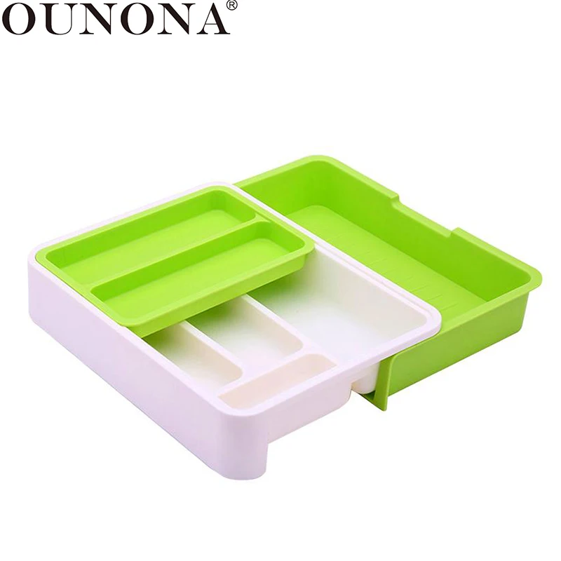 

OUNONA Retractable Cutlery Storage Box Desktop Drawer Storage Box Kitchen Flatware Cutlery Storage Tray for Desktop Kitchen