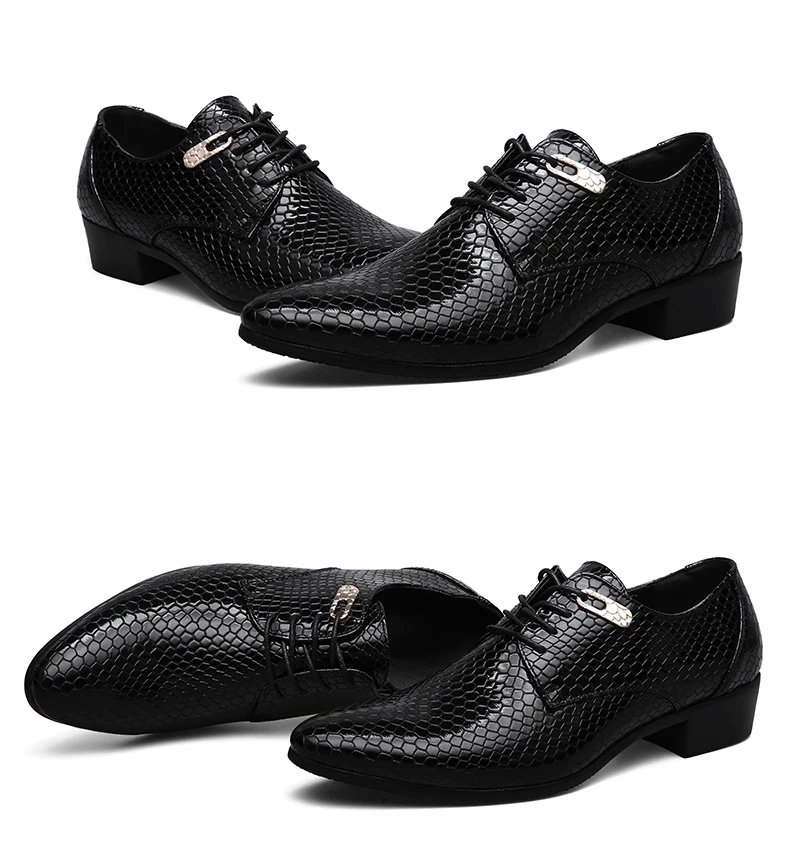 Брендовые мужские туфли-оксфорды из змеиной кожи; повседневные мужские туфли с острым носком на шнуровке в деловом стиле; Брендовые мужские свадебные модельные водонепроницаемые Мокасины