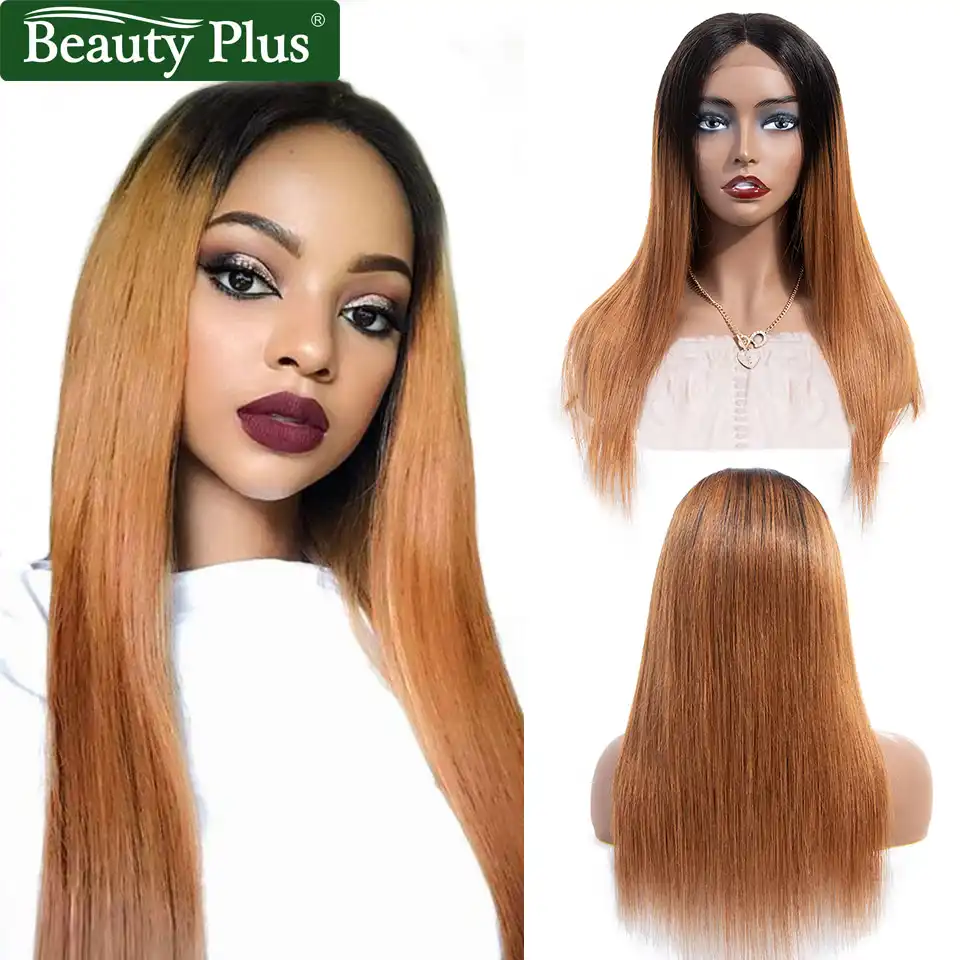 Ombre 4 4 Lace Closure Wig Human Hair Bleached Knots Dark Roots