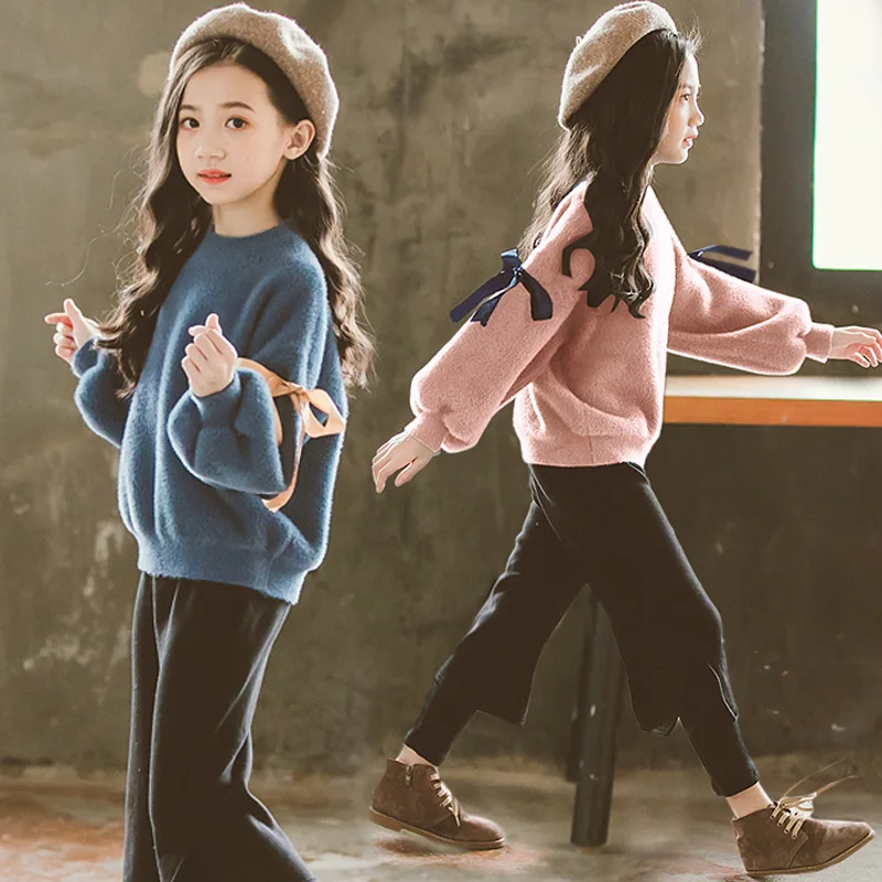 

Girl'S Sweater 2019 Autumn And Winter New Style Big Boy Korean-style Pullover GIRL'S Western Style Mink Cashmere Knit Low Waist