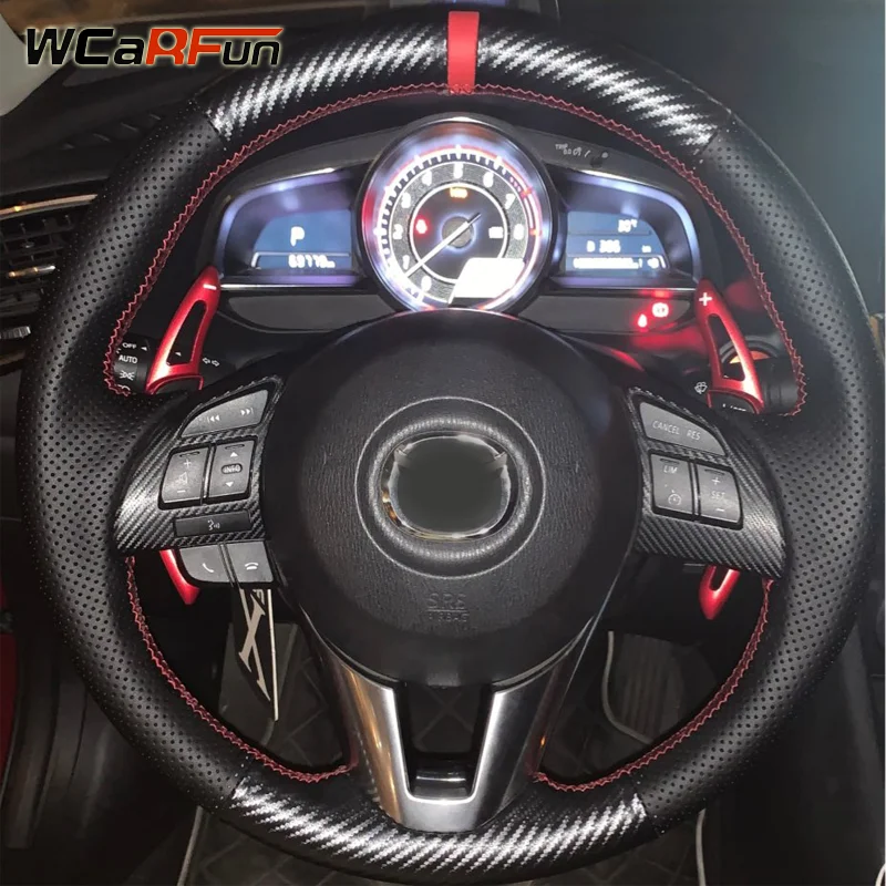 

WCaRFun Leather Carbon Fiber Steering Wheel Cover for Mazda 3 Axela Mazda 6 Atenza Mazda 2 CX-3 CX-5 2013 2014 2015 2016 2017