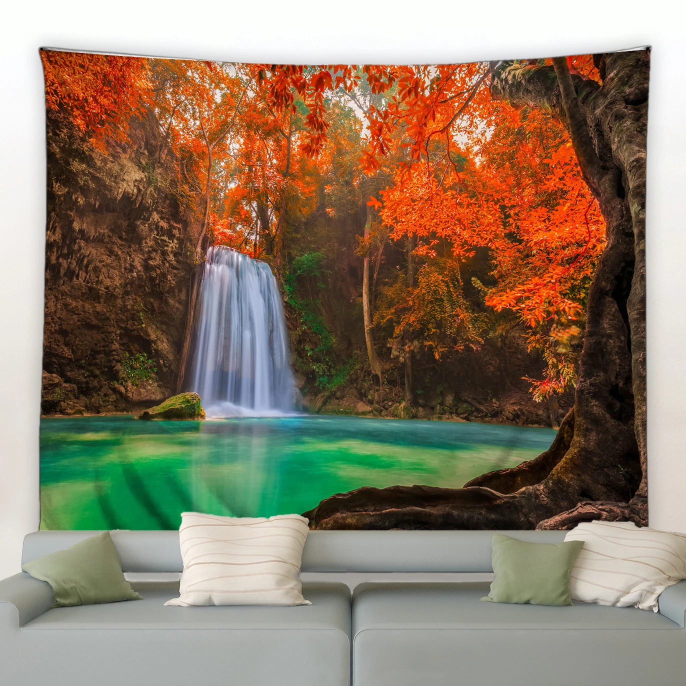 

Beautiful Cave Waterfall Tapestry Forest Landscape Wall Hanging Boho Decoration Hippie Psychedelic Room Bedroom Home Blanket