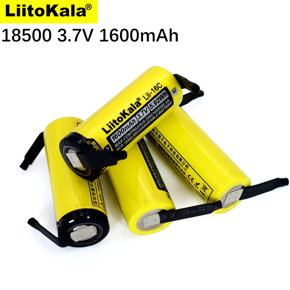 New LiitoKala Lii-16C 18500 1600mAh 3.7V Recarregavel Lithium Lon Battery For LED Flashlight+DIY Nickel | Электроника