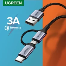 Ugreen usb type-C кабель для samsung Galaxy S10 S9 2 в 1 быстрый Micro USB кабель для зарядки и передачи данных мобильный телефон USB зарядное устройство Шнур