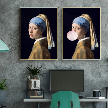 

Simple Blowing Balloon Girl Painting on Canvas Kindergarten Decoration Posters and Prints Cuadros Living Room Mural Picture