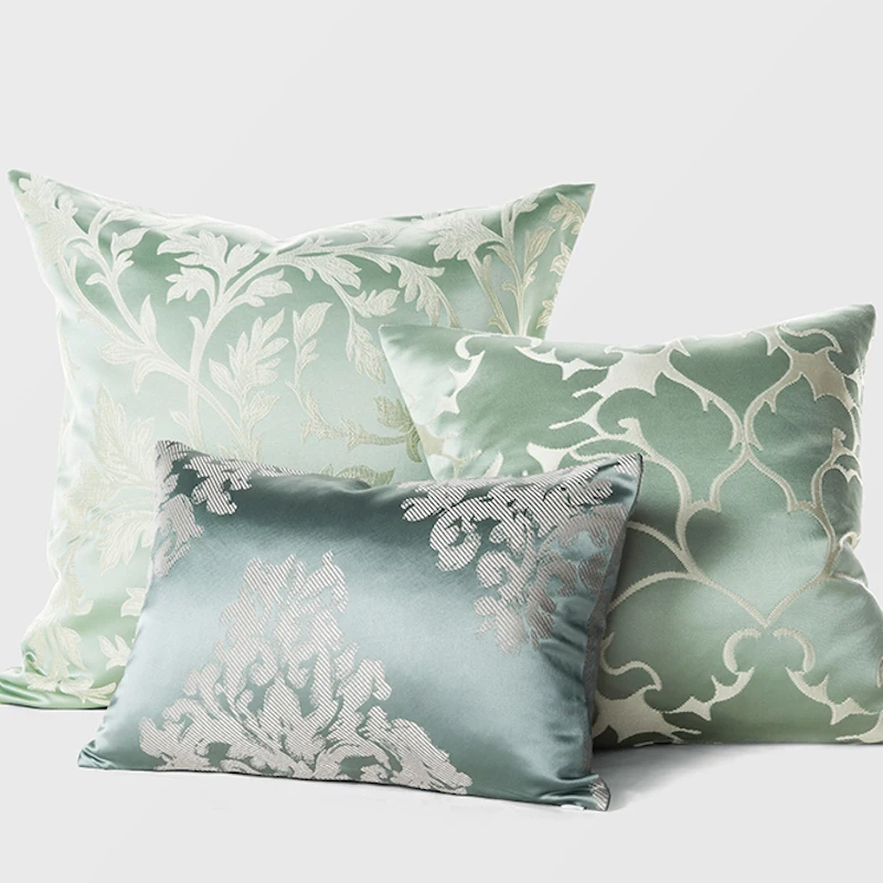 

DUNXDECO Cushion Cover Bedding Decorative Pillow Case Modern Simple Classical Flora Jacquard Luxury Light Green Blue Coussin