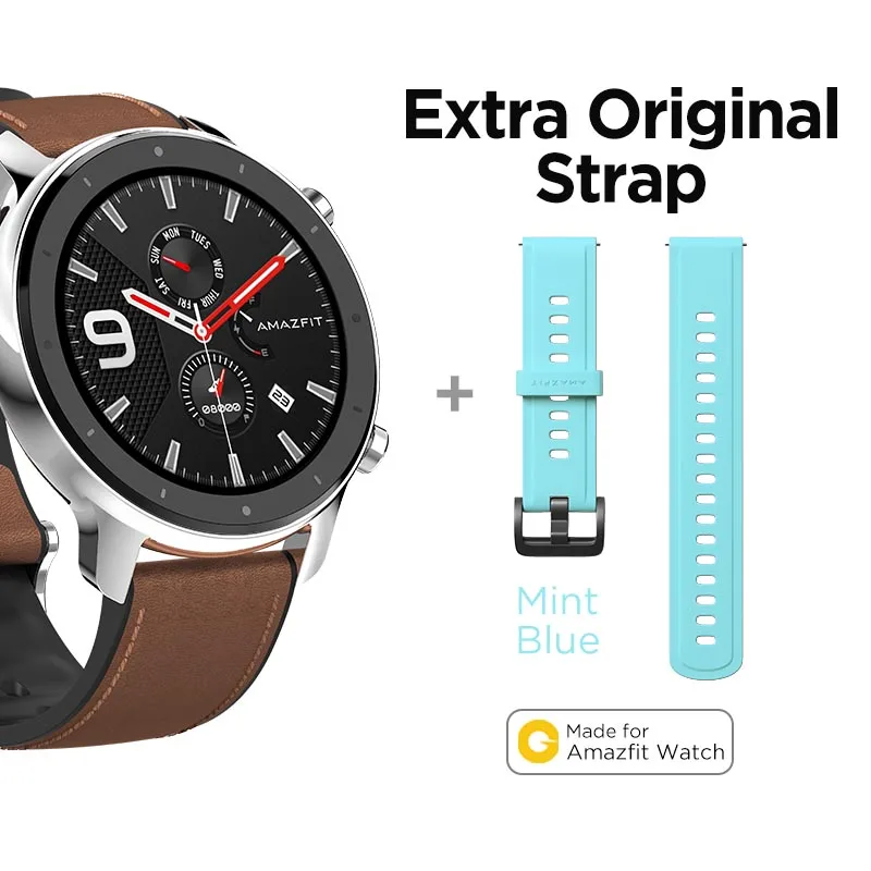 S-Extra MTblue Strap Глобальная версия, Новые смарт-часы Amazfit GTR, 47 мм, 5ATM, умные часы, 24 дня, батарея, управление музыкой, для Xiaomi, Android, IOS, телефона - Цвет: S-Extra MTblue Strap