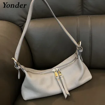 

Real cowhide leather armpit shoulder bag ladies genuine leather baguette bag woman small handbags for women 2020 Black Khaki new