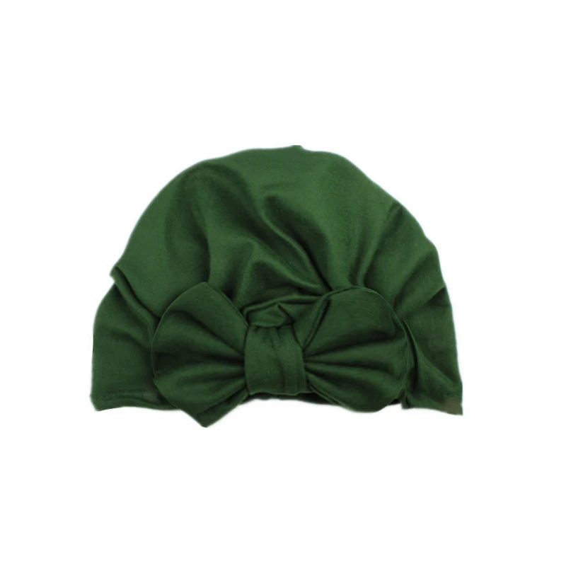 Dark green Зима-осень для маленьких девочек большой бант, брюки, шапочка, хлопковая шапочка для новорожденного, для малыша одежда для детей Аксессуары Младенческая шапочка тюрбан ребенок шляпа E02 - Цвет: Dark green