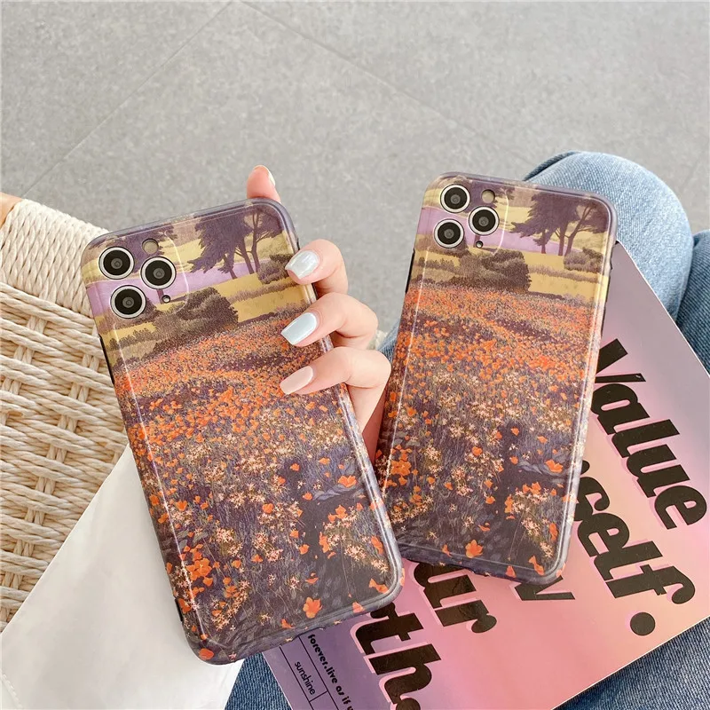 Ins Retro Flowers Soft Cases For ip X XR XS Max Capa Phone Case 11 Pro 7 8 plus Purple Back Cover | Мобильные телефоны и