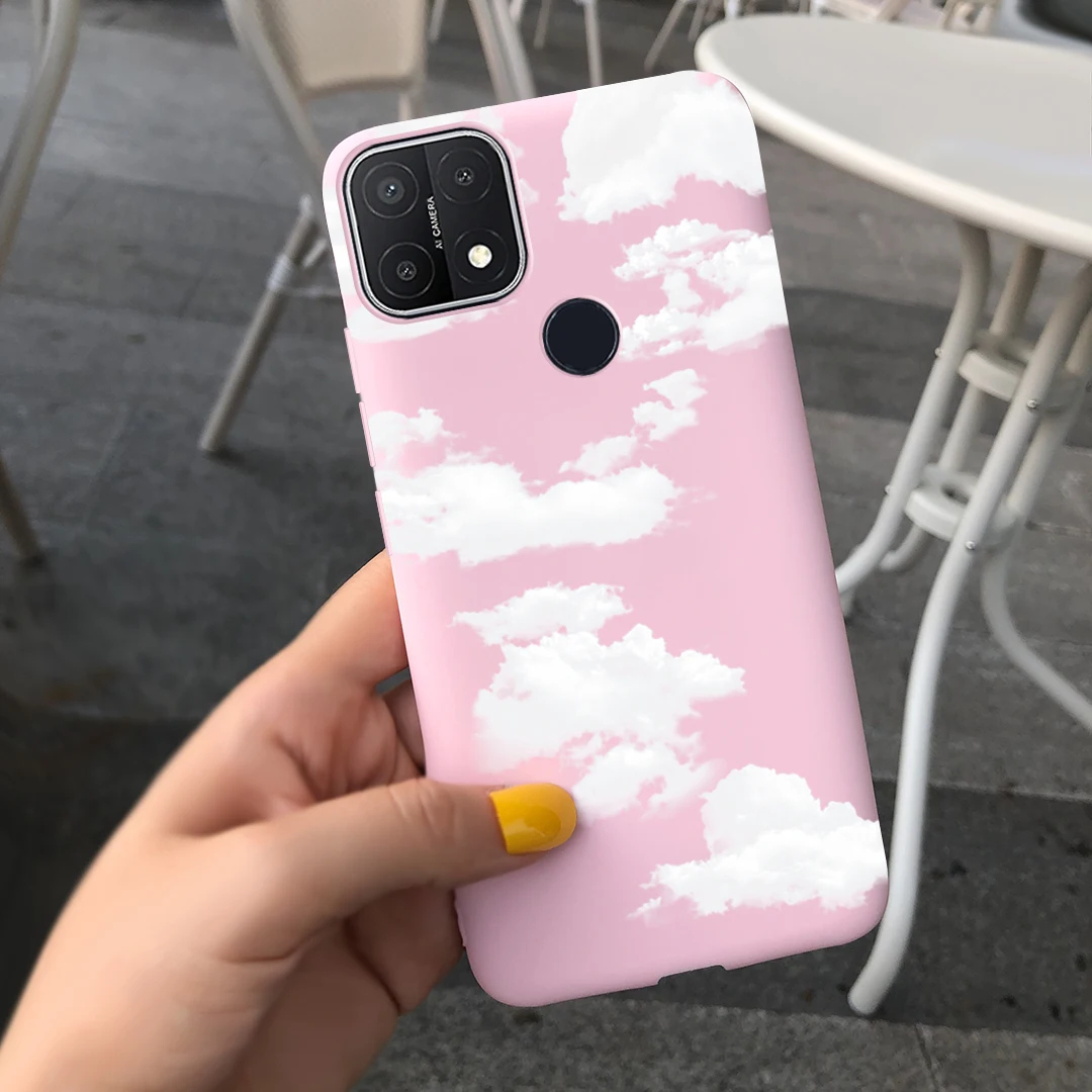 For OPPO A15 Case OPPO A15s Cover Silicone Stylish Feather Flower Phone Cases For OppoA15 15s A 15 S A15s CPH2185 CPH2179 Bumper iphone pouch with strap